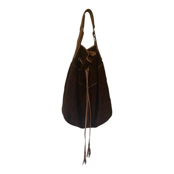 Suede & leather large bucket shoulder bag - Picture 2 of 16